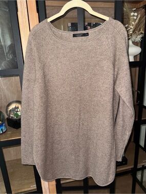 Lusso 100% cashmere sweater curved hem raglan boatneck quiet luxury neutral